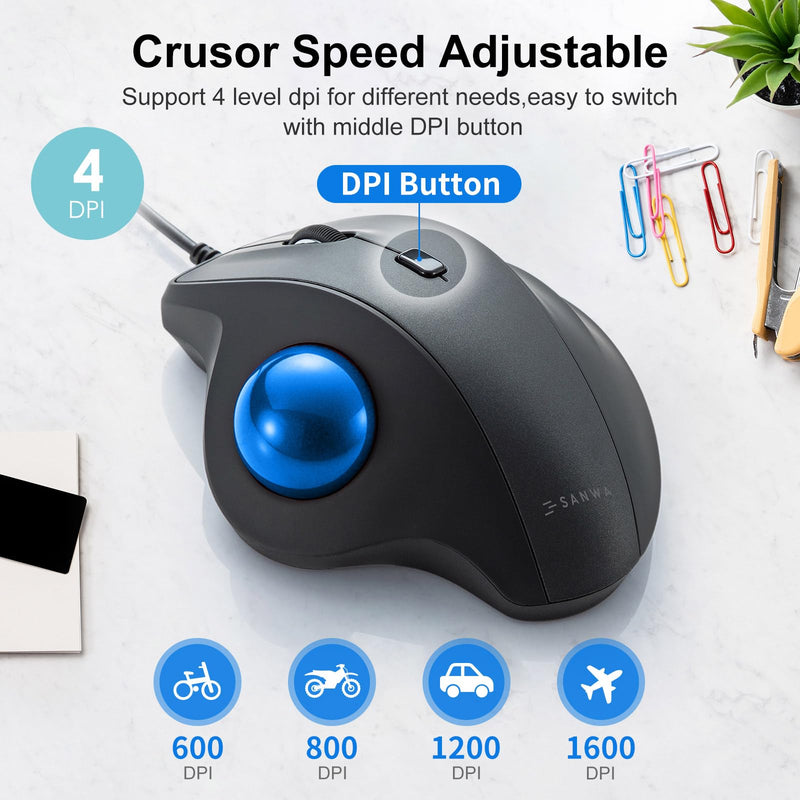 SANWA TB128BL Wired Trackball Mouse + GSKB066W Bluetooth Keyboard with Touchpad Set, Silent Click Roller Ball Mice, Multi Device Trackpad Keyboard, Compatible with Mac, Laptop, PC, Windows, macOS