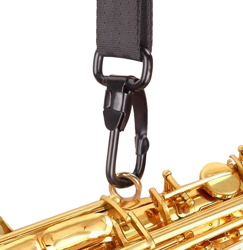 Saxophone Neck Strap, Soft Adjustable Sax Leather Padded for Alto Tenor Soprano Baritone Sax, Clarinet Black-2