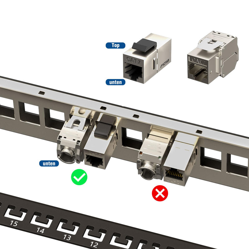 FGB 1U Patch Panel 24 Port for Keystone Modules with 12 Pieces Blank Keystone Inserts, 19 Inch Rack Installation or Wall Mounting Patch Panel with Rear Strip, Compatible CAT5 CAT6 CAT7 CAT8 Network