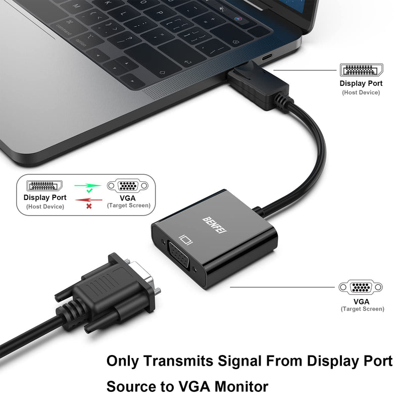BENFEI DisplayPort to VGA 5 Pack, Gold-Plated DP to VGA Adapter (Male to Female) Compatible for Lenovo, Dell, HP, ASUS