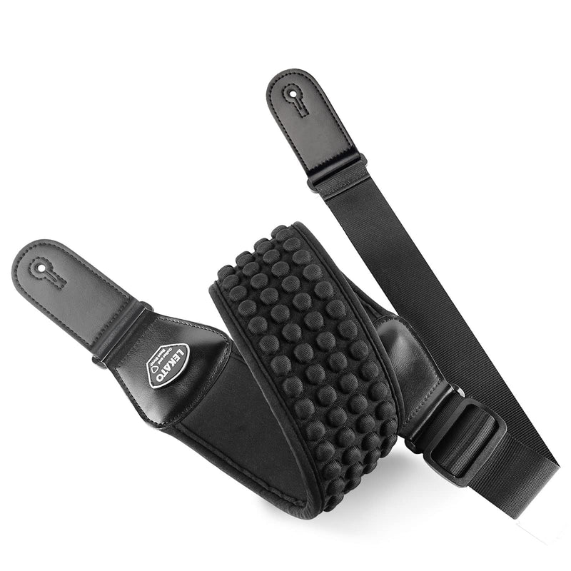 [AUSTRALIA] - LEKATO Guitar Straps for Electric Guitar Bass, 3" Wide Padded Guitar Strap Neoprene Pad with 3D Sponge Filling Bass Guitar Straps Adjustable Length from 45" to 55" with Strap Locks, Picks, Black 3 Inch 