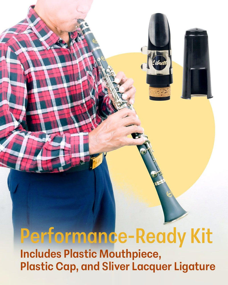 Libretto Clarinet Mouthpiece Kit, Giftable Standard Mouthpiece Set: ABS Mouthpiece, Plastic Cap, Silver Lacquered Ligature. Finely Designed for Beginner and Student.