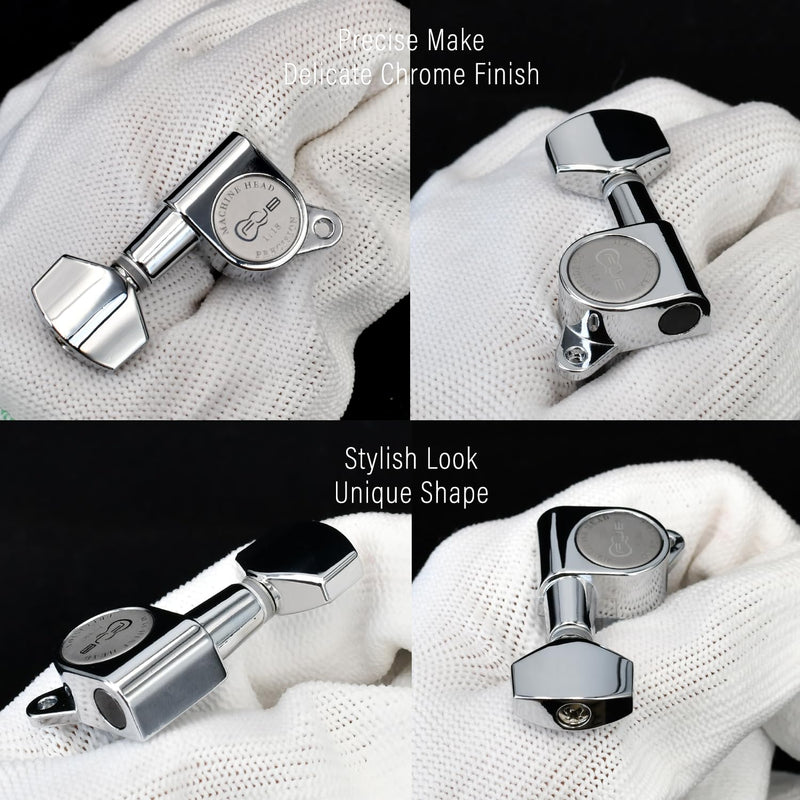 [AUSTRALIA] - FXJXB 18:1 Guitar Tuning Pegs 6 in Line(6 Left) Standard Guitar Tuners Acoustic or Electric Guitar Tuning Keys Machine Heads Replacement- Chrome(6L) 6 Left Chrome-Standard 