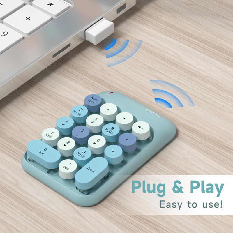 [AUSTRALIA] - MOFII Wireless Number Pads - Blue Numeric Keypad 18 Keys USB 2.4G Round Keycap Colorful Extensions Keypads, Financial Accounting Portable Numpad 10 Key for Laptop/PC/Notebook/Surface Pro 