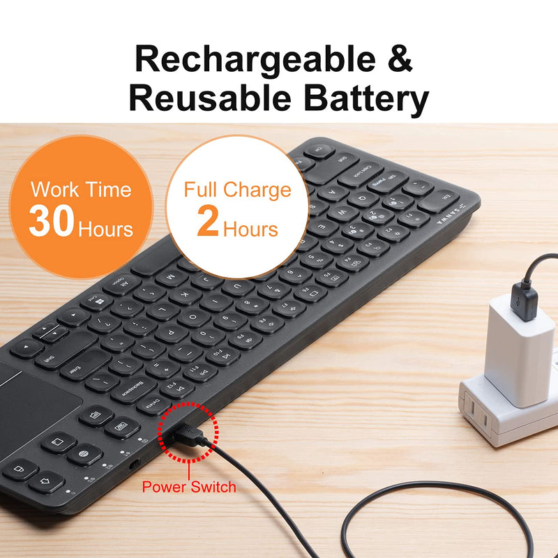 SANWA Multi Device Bluetooth Keyboard with Touchpad, Rechargeable Keypad with Trackpad for Laptop Desktop Computer PC iPad/iPhone Tablet, Compatible with MacBook, Windows, Android, iOS, Black