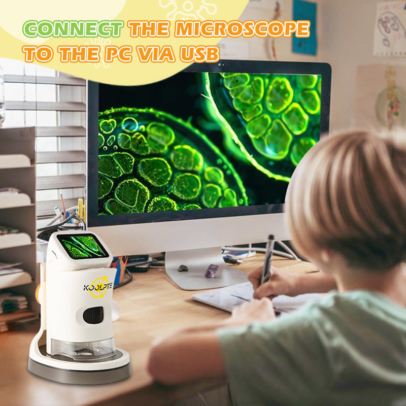 Microscope for Kids, 1000X HD Pocket Kids Microscope, 2.1'' LCD Screen Mini Micrscope for Kids 8-12, Science Mini Scope Toy Kits, Handheld Miniscope Educational Gifts for Kids, 32 GB TF Card Included Warm White