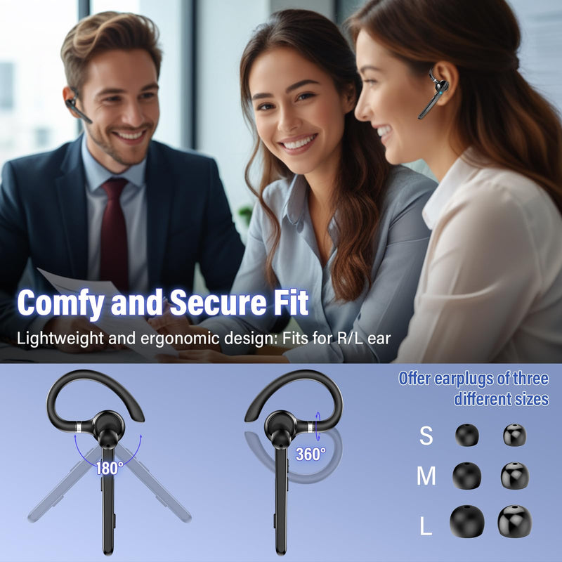 [AUSTRALIA] - Thunelec Bluetooth Headset, Wireless Bluetooth 5.3 Earpiece, 90Hrs Hands Free Headset with APTX HD Audio & Mute Button, Dual Noise Cancelling Mics, Single-Ear Headphone for Trucker/Business/Office/Gym 