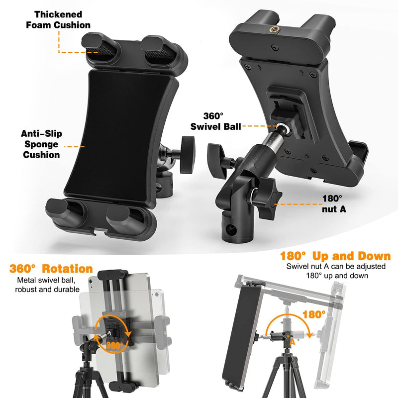 [AUSTRALIA] - Tablet Tripod Mount Adapter, 360° Tablet Tripod Holder with Adjustable Aluminum Arm for Phone, iPad, iPad Pro and 4.7-12.9" Devices, Monopod, Tabletop Tripod Stand, Selfie Stick, Etc 