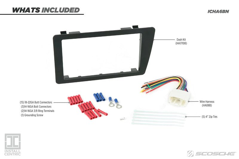 SCOSCHE Install Centric ICHA6BN Compatible with Select Honda 2001-05 Civic Double DIN Complete Basic Installation Solution for Installing an Aftermarket Stereo