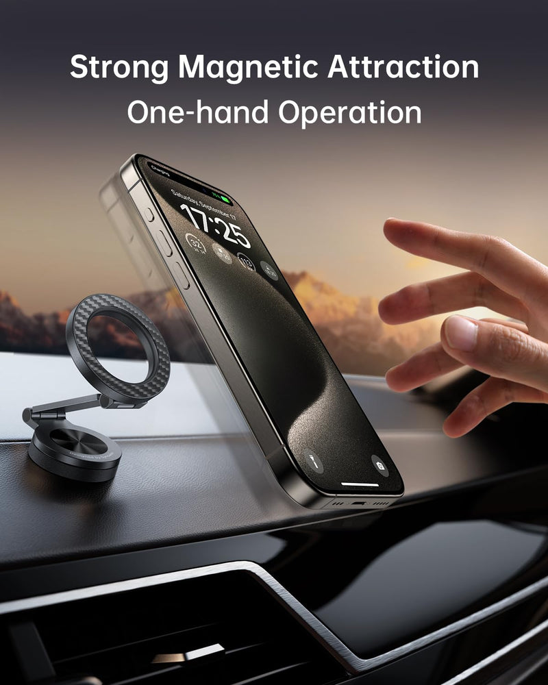 SYNCWIRE for MagSafe Car Mount 【360° Rotation】 Magnetic Phone Holder for Car, Adjustable Metal Arm, Car Magnet Phone Mount for Dashboard, Car Accessories Fit iPhone 17 16 15 14 13 Pro Max &All Phones Carbon Fiber