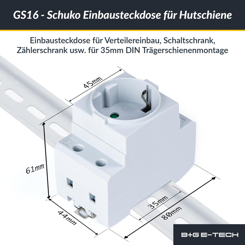 Schuko Socket [GS16] for DIN Rail 16A 230V 2P+E - Built-in Socket for Distribution Installation, Control Cabinet Meter Cabinet Protective Contact Socket for 35 mm DIN Carrier Rail Mounting (Grey) gray