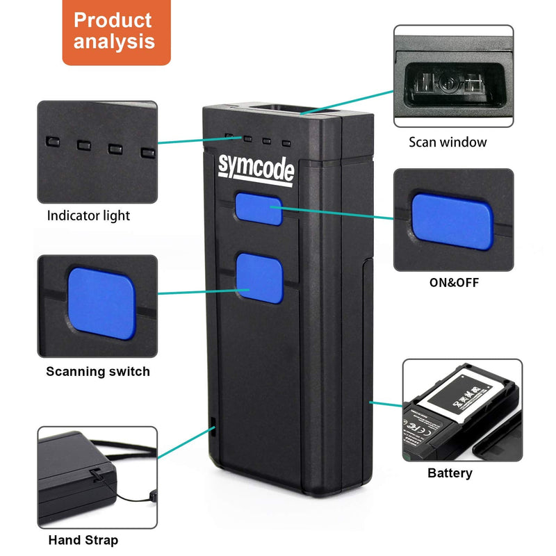 [AUSTRALIA] - Symcode Bluetooth Wireless Barcode Scanner,Compatible with Bluetooth Function & 2.4GHz Wireless, Portable Barcode Reader Work with Windows, Mac,Android, iOS Phones, Tablets or Computers Laser 1D Bluetooth Scanner 