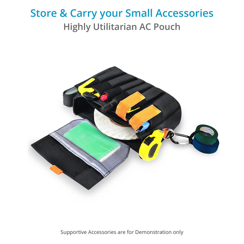 Proaim Cube AC Pouch Small for Camera Assistants, Grips and Techs | Splash-resistant tool pouch with three storage sections, mesh pocket, 2.5-inch belt loops, external pockets and D-ring