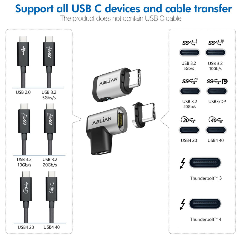 USB C Magnetic Adapter,(2 Pack Straight & Right Angle) Support Thunderbolt 4,USB4.0, PD 100W Quick Charge,40Gb/s Data Transfer,8K Video Output Compatible with MacBook and More USB C Devices. USB adapter