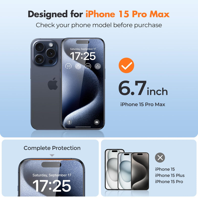 UNBREAKcable Shatterproof Tempered Glass Screen Protector for iPhone 15 Pro Max [3-Pack][Easy Installation Frame] [9H Hardness] [99.99% HD Clear] [Bubble Free] for Apple 6.7” iPhone 15 Pro Max-6.7 Inch
