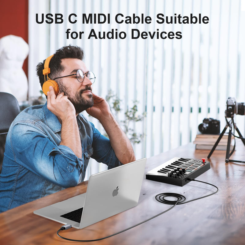 MeloAudio USB C MIDI Cable, Type C to USB 2.0 MIDI Interface Cable for Midi Controller, Midi Keyboard, Audio Interface for ipad, Samsung, Laptop, MacBook, 5FT USB B to USB C Printer Cable Black