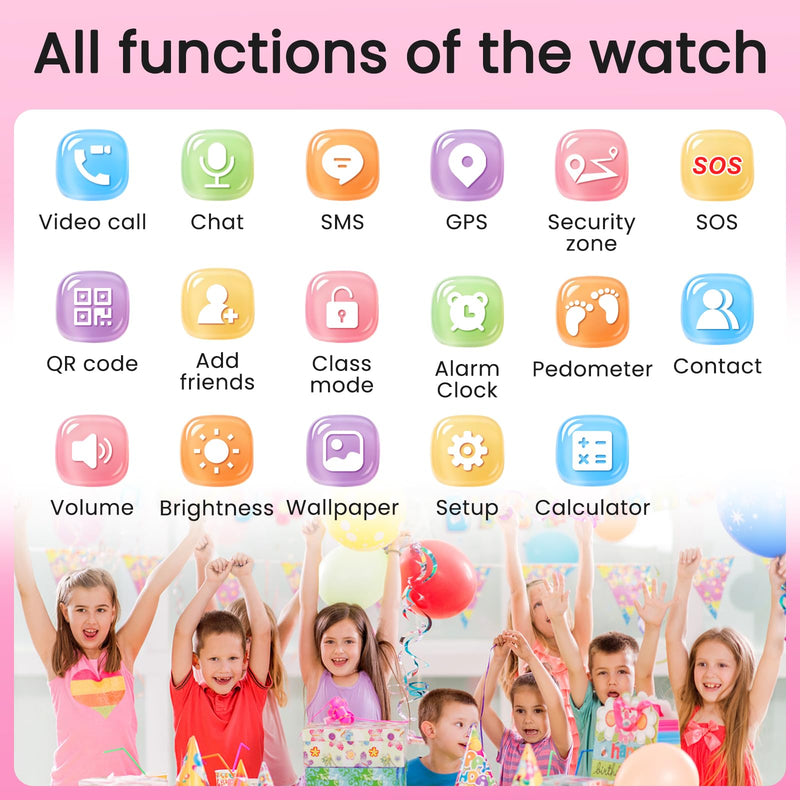 Kids smart Watch for Girls Boys 4g GPS Call Text-Smart Watch for Kids Game Camera Pedometer Alarm Clock Calculator-Kid Watches for Girls Boys 4-12 Ages Gifts Pink