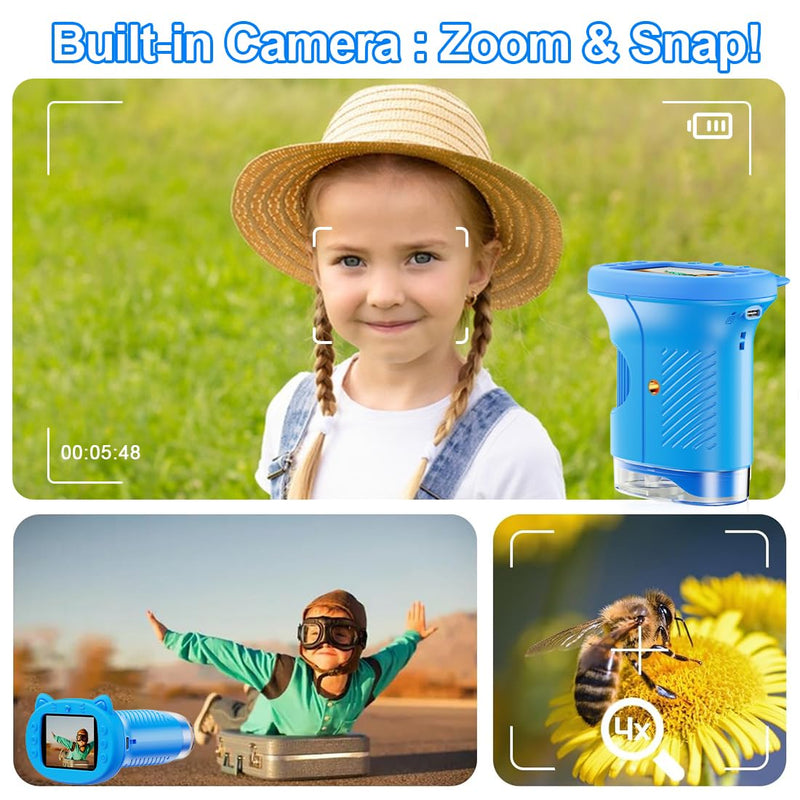 [AUSTRALIA] - 1000X Handheld Digital Microscope for Kids, 4K Kids Microscope with 2.4" Screen, 200–1000X Magnification, Portable STEM Educational Toy with 12 Slides for Boys and Girls Ages 5–12 (Blue) Blue 