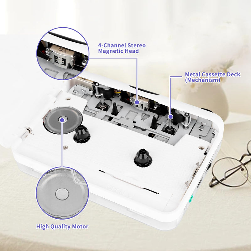 Cassette Player-Cassette to MP3 Converter with Tape Converter Software- Auto Reverse ＆Clear Stereo Cassette Tape Player-Built-in Cool Copper Wheel Movement＆Earphone