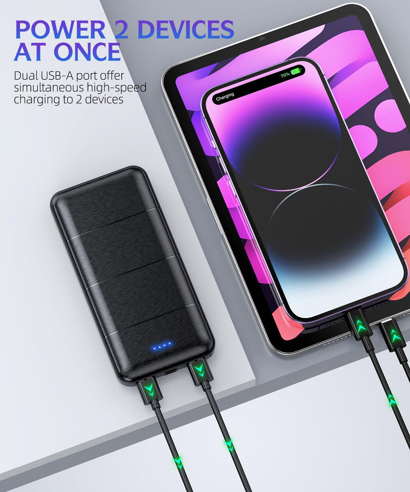Portable-Charger-Power-Bank - 2 Pack 15000mAh Dual USB Power Bank Output 5V3.1A Fast Charger Portable Charger Compatible with Smartphones and All USB Devices (Deep Black and White) Deep Black and White