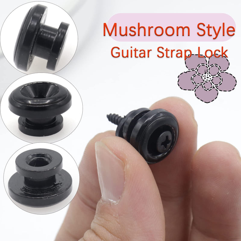 2pcs Black Metal Guitar Strap Locks, Mushroom Style Guitar Strap Lock Buttons, Electric Guitar Strap Locks, Mushrooms Head Guitar Strap Button for Guitar Bass Ukulele