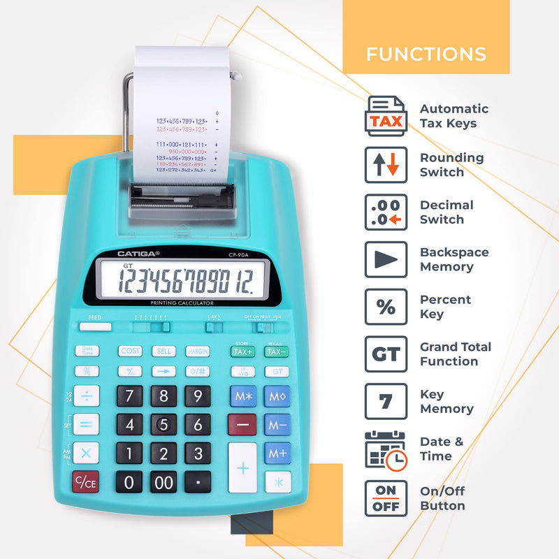 CATIGA Printing Calculator with Tape Print Out - 10 Key Adding Machine with Paper Roll, Desktop Electric Calculator for Accounting, Business, Finance, Home Office Use CP90A 5) Light Blue
