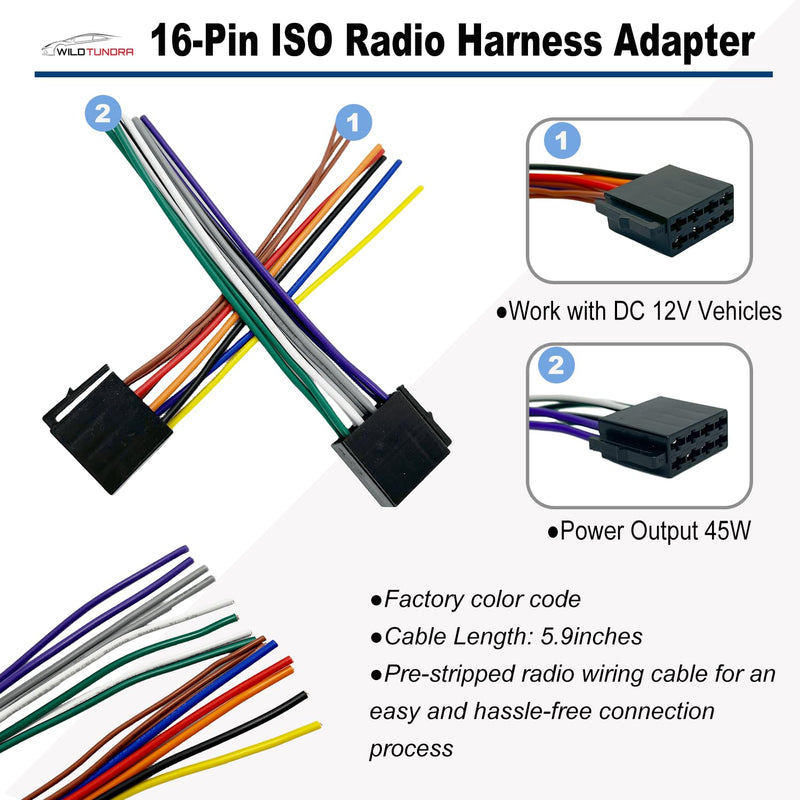 8+8Pin Universa ISO Car Radio Wiring Harness, Android Car Stereo Harness Adapter Radio Power Speakers Wiring Adapter ISO Radio Harness Adapter replacement for Boss Jenson Leadfan SJOYBRING Bluetooth Universal ISO Harness