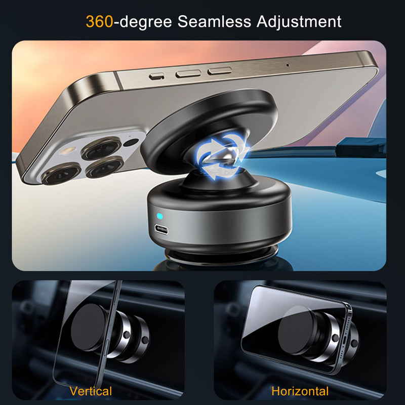 Electric Vacuum Magnetic Phone Holder for Car/Gym/Mirror/Marble Wall, Auto-Seal & Quick Release Suction Cup Phone Mount, 360° Adjustable for MagSafe Car Phone Mount for iPhone 17/16 Pro Max Silver