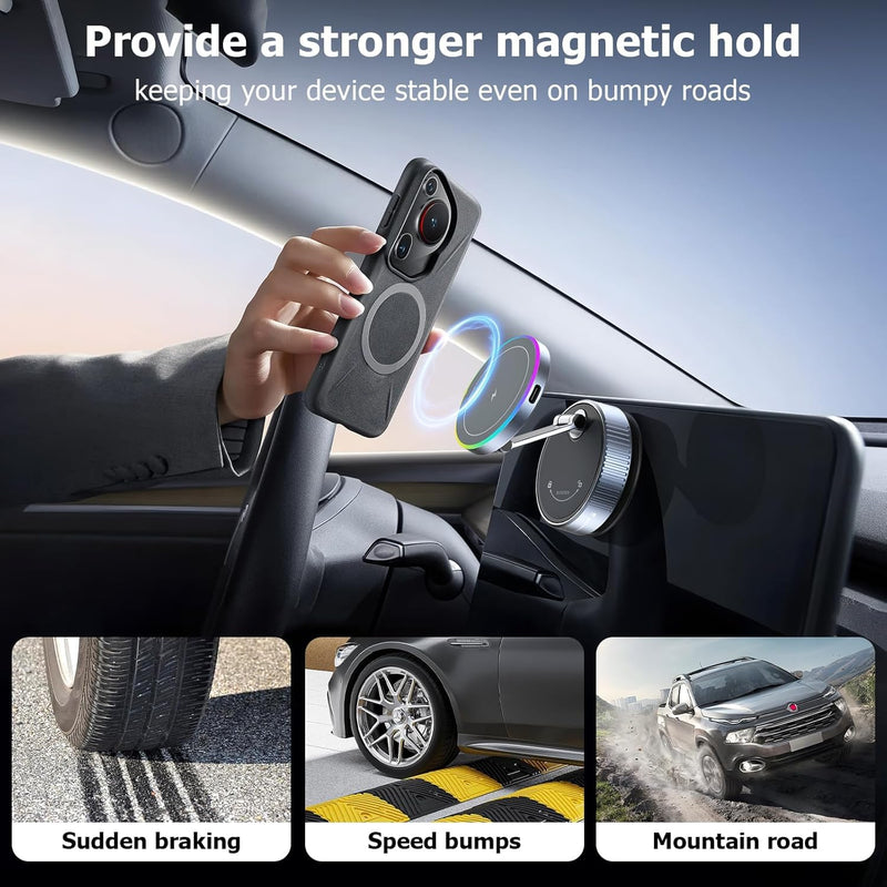 2026 Upgraded MagSafe Car Mount Charger 15W Fast Wireless Charging, 360° Adjustable Vacuum Magnetic Suction Phone Holders for iPhone 17-12 & Android