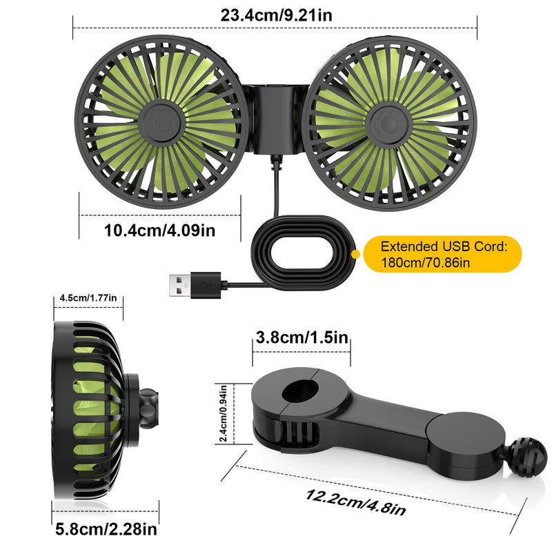 Hayousui Dual Head Car Fan and USB Car Fans for Backseat