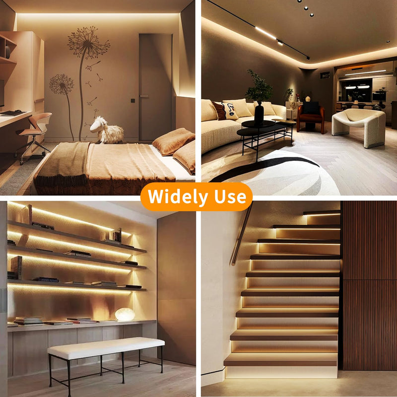COB LED Strip Lights 32.8ft,3000K DC 24V Dimmable Warm White Flexible LED Rope Lights for Bedroom,with Remote and app Control LED Lights strip for Living Room, Shelf, Cabinet