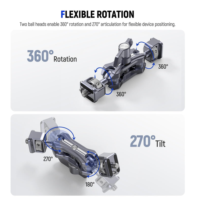 NEEWER Lightweight Magic Arm, Articulating Friction Arm with 1/4" Screws, Retractable Anti Twist Locating Pin & 360° Ball Head for Camera Field Monitor, Compatible with SmallRig Cage, UA070