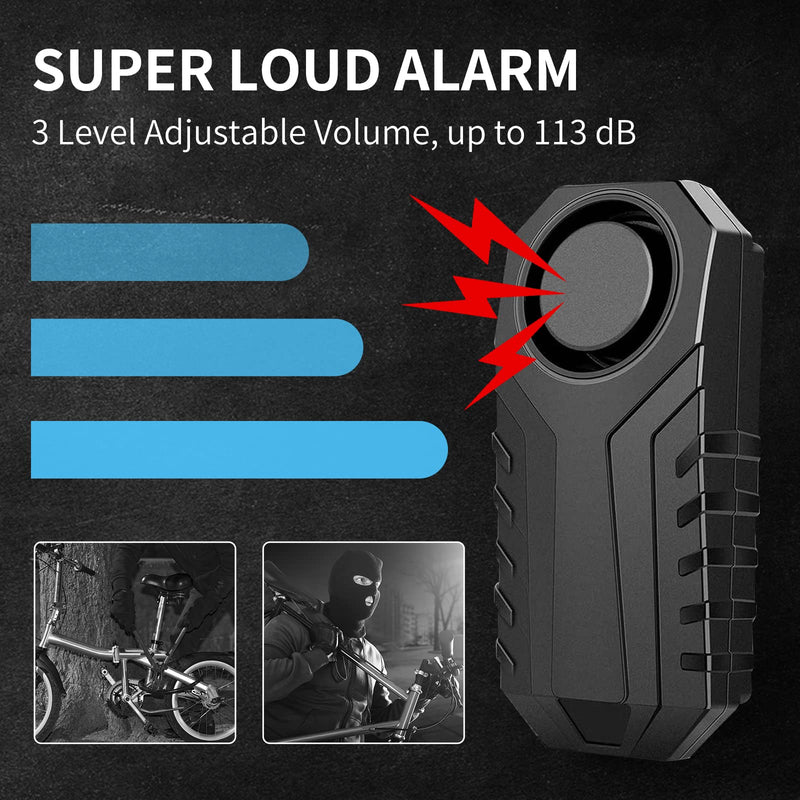 Vibration Sensing Bike Alarm with Remote 3 Pack, 113db Loud Bicycle Alarm System Anti Theft, Wireless Motorcycle Alarm for Electric Bike Tricycle Mobility Scooter Vehicles Ebike for Cycling Security