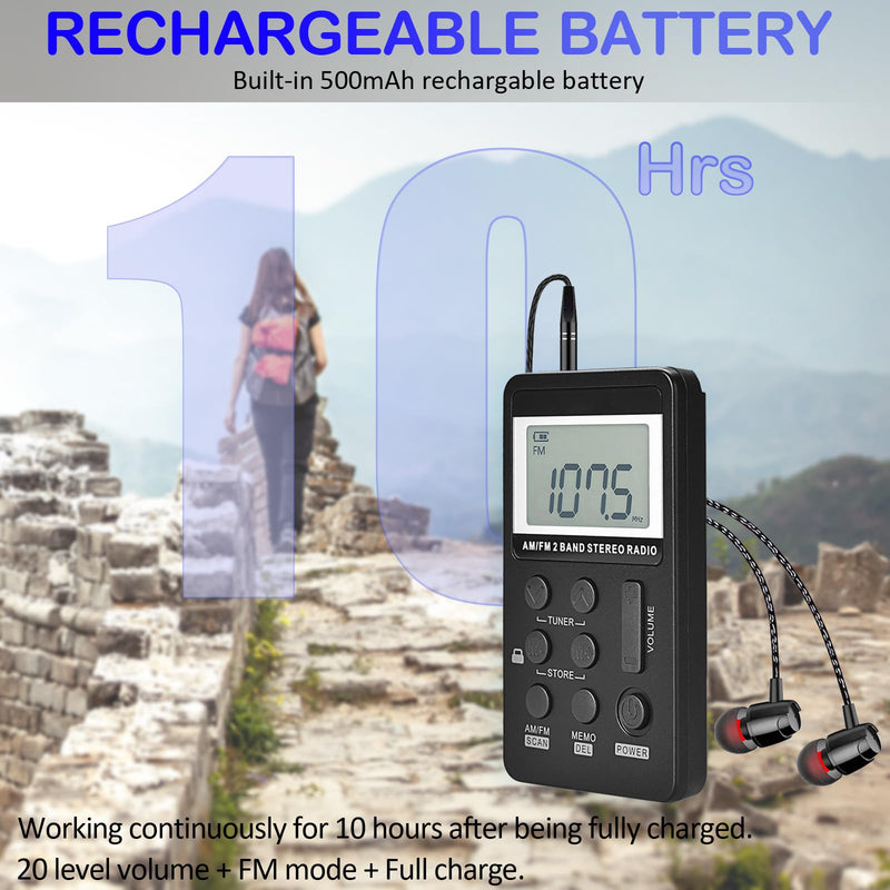 [AUSTRALIA] - Portable AM/FM Pocket Radio with Digital Tuning LCD Display, SWDSTP Rechargeable Mini Radio with Stereo Earphone and Removable Belt Clip for Walking, Jogging 