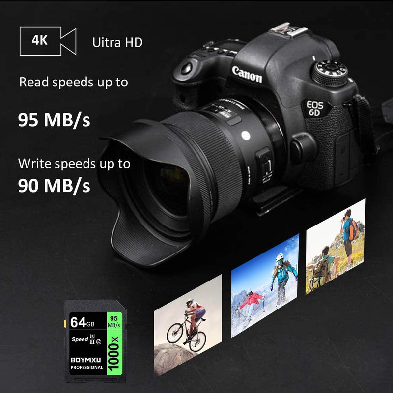 64GB Memory Card, BOYMXU Professional 1000 x Class 10 UHS-I U3 Memory Card Compatible Computer Cameras and Camcorders, Memory Card Up to 95MB/s, Green/Black 64GB GREEN