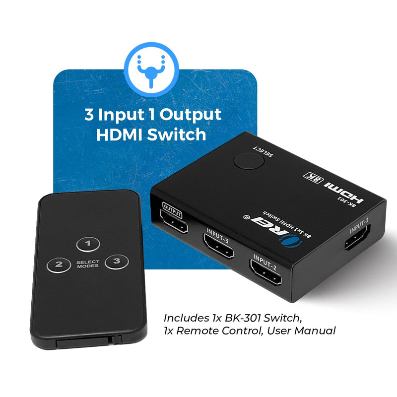 [AUSTRALIA] - OREI 8K HDMI Switch 3 in 1 Out – HDMI 2.1 Switch with Remote – 48Gbps 8K@60Hz 4K@120Hz 4K@165Hz – HDCP 2.3 – hdmi Switch 4k 120hz for PS5 Xbox PC TV 3x1 8K HDMI Switch 
