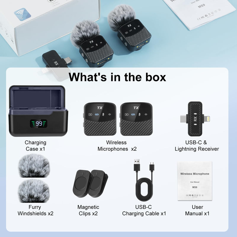 Mini Wireless Lavalier Microphone for iPhone/Android/Tablets,Magnetic Mini Mic with Noise Reduction, 25H Battery Life with Charging Case, Lapel Microphone Wireless for Video Recording Podcast Magnetic Mini Mic