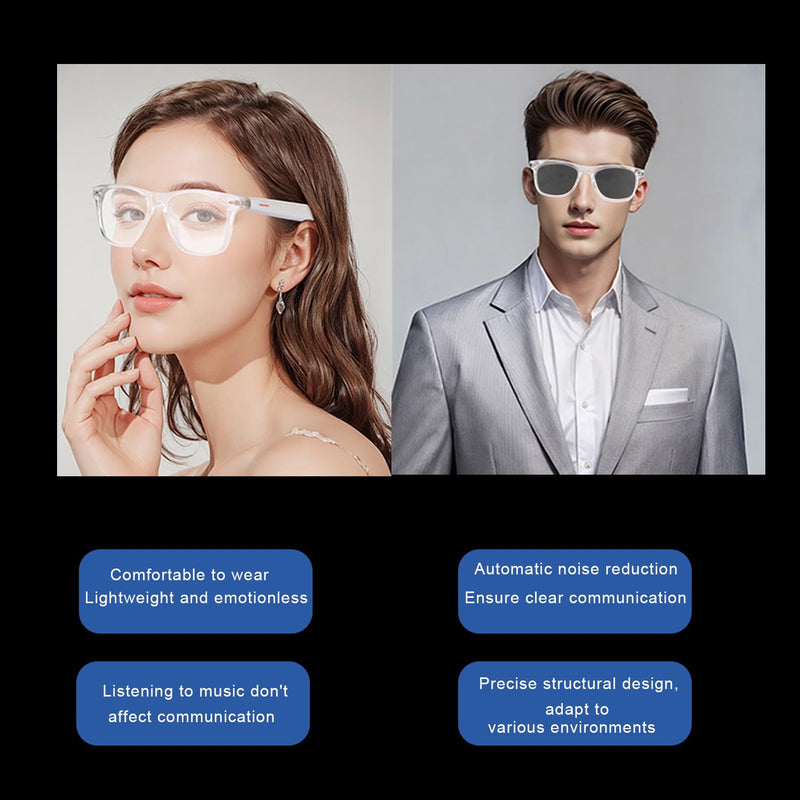 IVY TWS Smart Bluetooth Audio Glasses - Glesses Lens Kits (Blue Light Blocking & Sunglasses & Pink & Blue) for Office Outdoor Sports Drive - Smart Glasses for Men & Women - White Frame