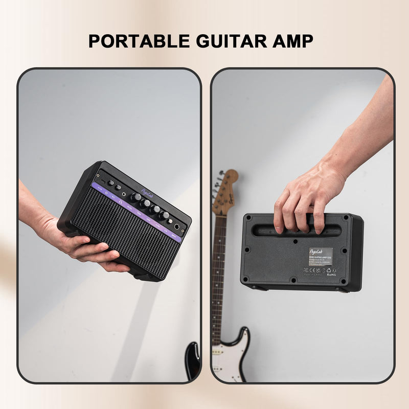 [AUSTRALIA] - Portable Electric Guitar Amplifier, PogoLab Mini 10W Dual Speakers Bluetooth Amp with Rechargeable Battery (5H Play), Clean/Distortion Effects, Headphone Output for Electric Guitar Practice Anywhere Black Purple 