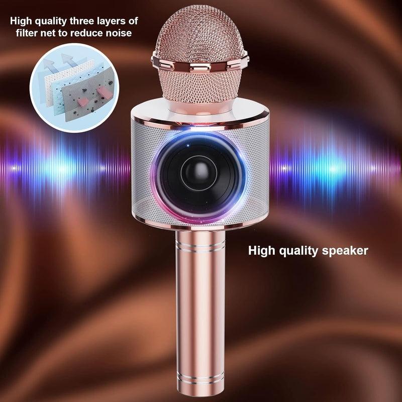 Wireless Bluetooth Karaoke Microphone 2 Pack, 4-in-1 Handheld Mic Speaker for Singing, Karaoke Machine for Phone Android PC, Great Birthday Gifts for Girls Kids Adults for Party,Home KTV,Blue&Rose Blue+Rose