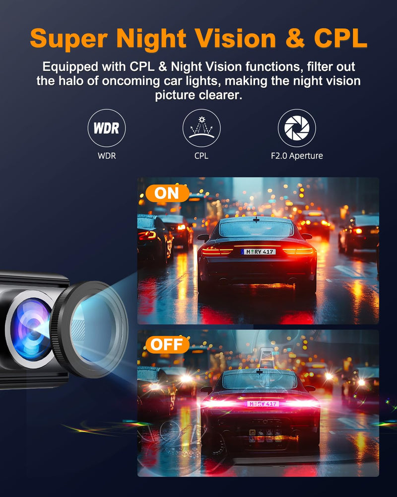 [AUSTRALIA] - Dash Cam Front 4K, Built-in 5GHz WiFi with CPL, Car Camera Dashcam with UHD 2160P, 64GB Card, 24H Parking Monitor, Super Night Vision, WDR, G-Sensor, App Control, 170° Wide Angle, Support 256GB Max 4K Front with CPL 