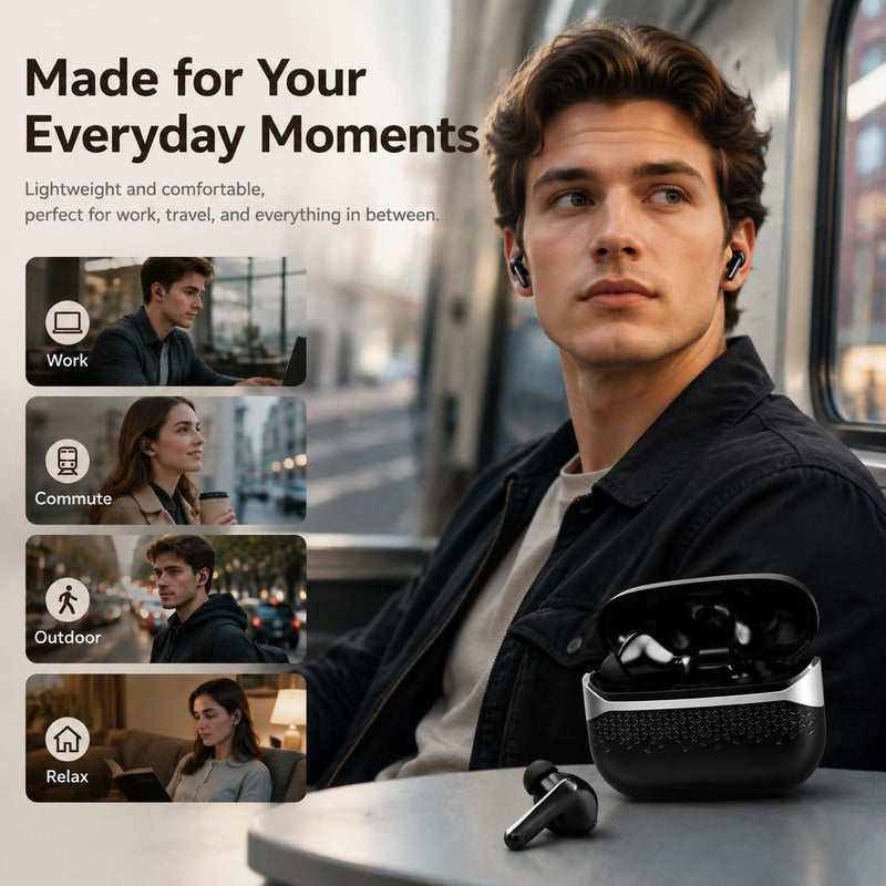Wireless Earbuds Bluetooth 5.5, Flagship Edition with ENC Call Noise Reduction, HiFi Surround Sound, 13mm Speaker, Ultra Long Battery Life, Sweat Proof (Dark Black) Dark Black