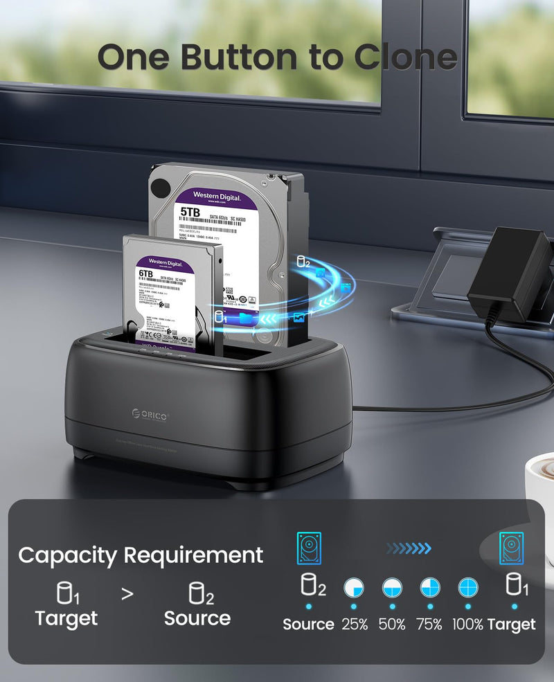ORICO Dual Bay Hard Drive Docking Station Hard Drive Cloner | USB to SATA with Duplicator/Offline Clone Function External Hard Drive Dock for 2.5''/3.5'' HDD SSD Support UASP Plug&Play DD28U3-C