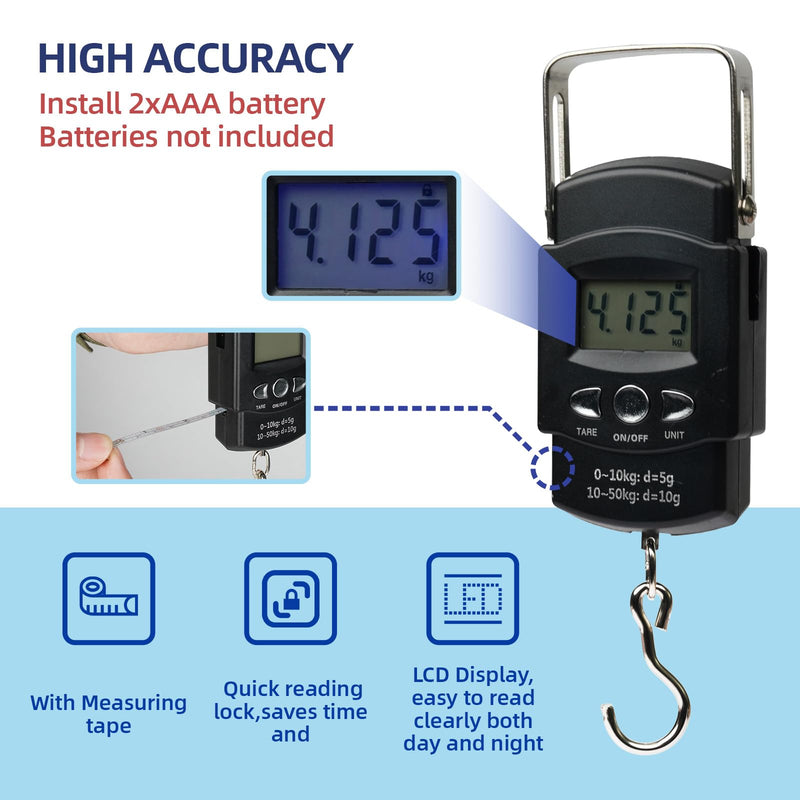RAWILL Fishing Kit,Filleting Knife,Hook Remover,Fish Grip, Line Cutter,Fishing Scale, Pliers with Lanyards,Not Include Batteries Black