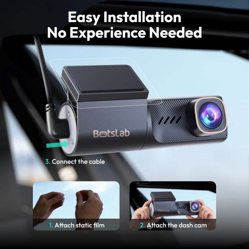 Botslab 4K Dash Cam Front with Night Vision[2026 Upgraded], 360°Rotatable Mini Car Camera with Super Capacitor, 5.8G WiFi & Bluetooth Dual-Band Connection, 24/7H Parking Mode, G-Sensor (HK40 Plus)