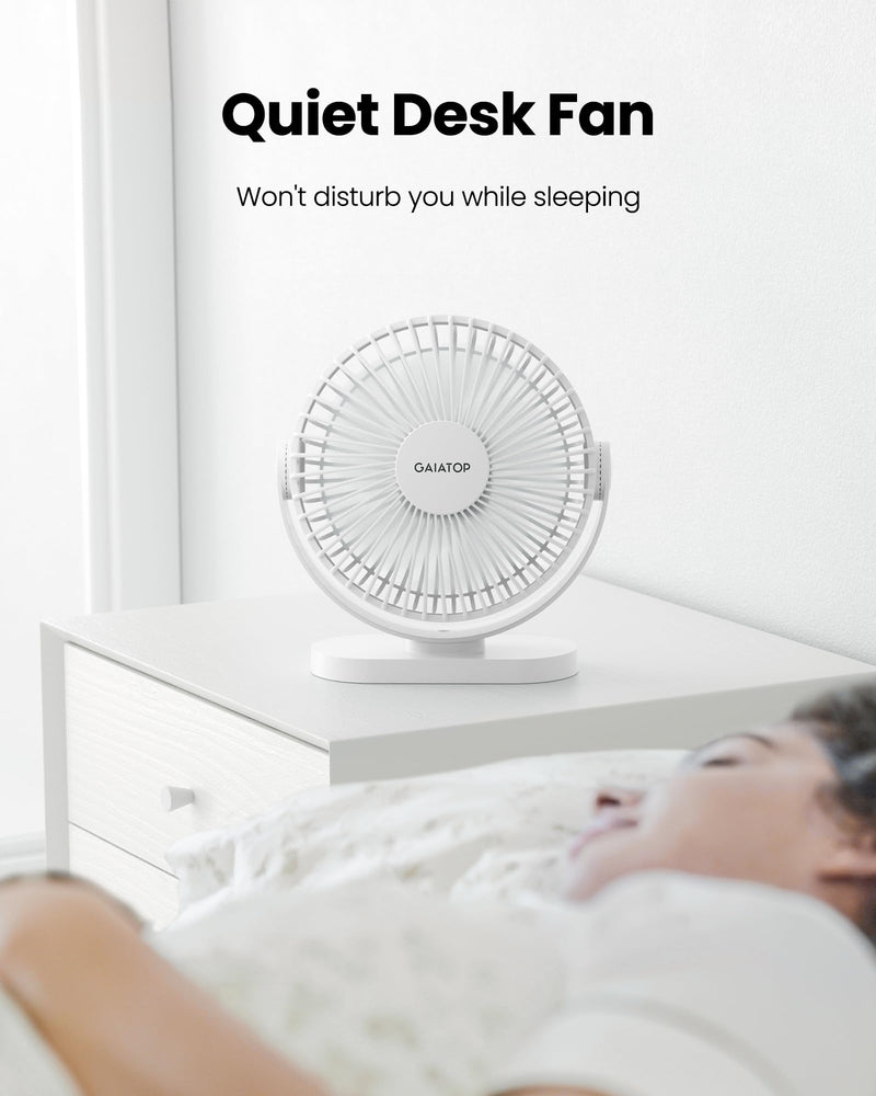 Gaiatop USB Desk Fan, 3 Speeds Powerful Portable Fan, 5.5 Inch Quiet Cooling Mini Fan, 90° Rotate Small Table Fan with 5ft Cable Personal Fan for Desktop Home Office Travel White