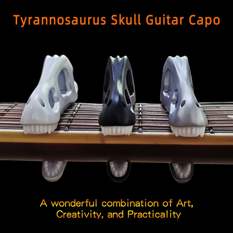 Dragon Skull Guitar Capo - Zinc Alloy Clamp with Silicone Teeth, Universal Adjustable Capo for Acoustic/Electric Guitars, Bass, Ukulele | Non-Slip Design, No Buzzing, Tyrannosaurus Head Shape (White) White
