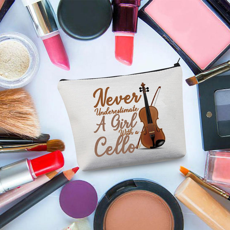 BDPWSS Cello Gift Cello Lover Cello Player Gift Cello Music Teacher Gift Never Underestimate A Girl With A Cello Makeup Bag (Girl With Cello) Girl With Cello