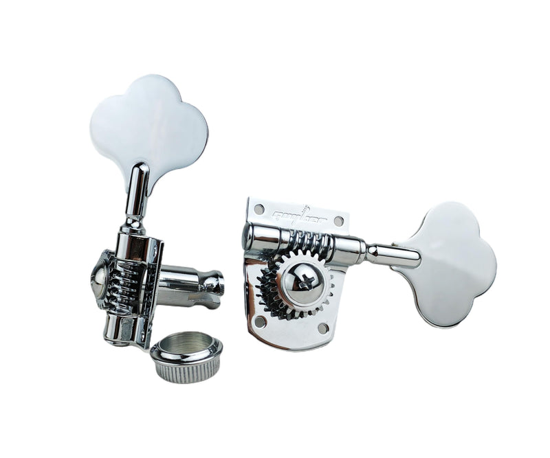 Guyker Bass Machine Head (2R + 2L) - 1:21 Ratio Gear Open Frame Tuners Tuning Key Pegs Replacement for Electric Jazz Guitar Bass or Precision Instruments, Chrome 2R + 2L