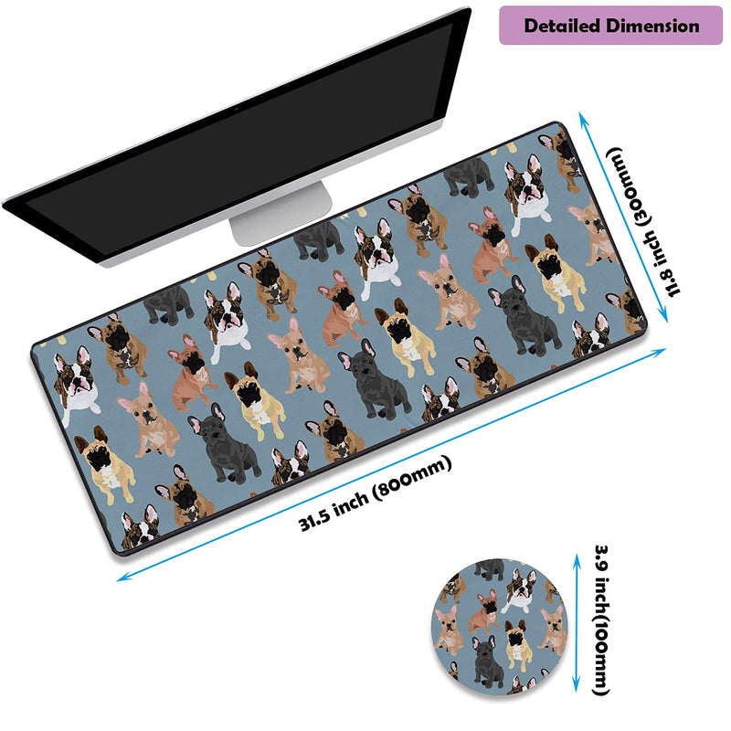 Gorzzt Extended Large Gaming Mouse Pad and Coaster with Stitched Edge 31.5x11.8 inch Non-Slip Rubber Base Mouse Pad, Suitable for OfficeHome Desk Mat-French Bulldogs Doormat Home GO-Mouse1-C 004